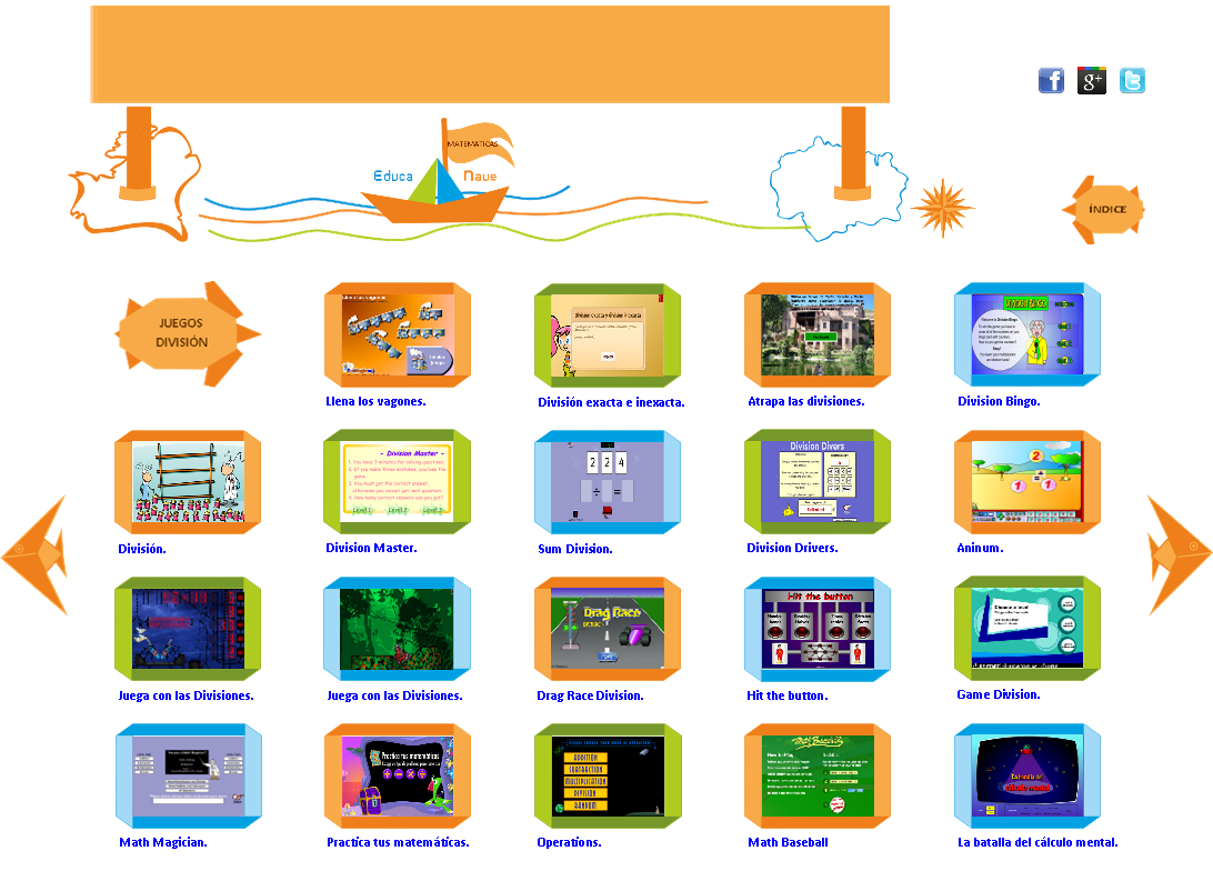Juegos  para practicar las divisiones en ingls y espaol - Educanave.